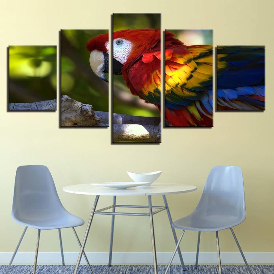 Colorful Parrot 5 Piece HD Multi Panel Canvas Wall Art Frame - Original Frame
