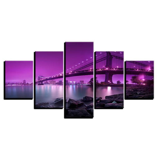 Bridge Night Scene 5 Piece HD Multi Panel Canvas Wall Art Frame - Original Frame