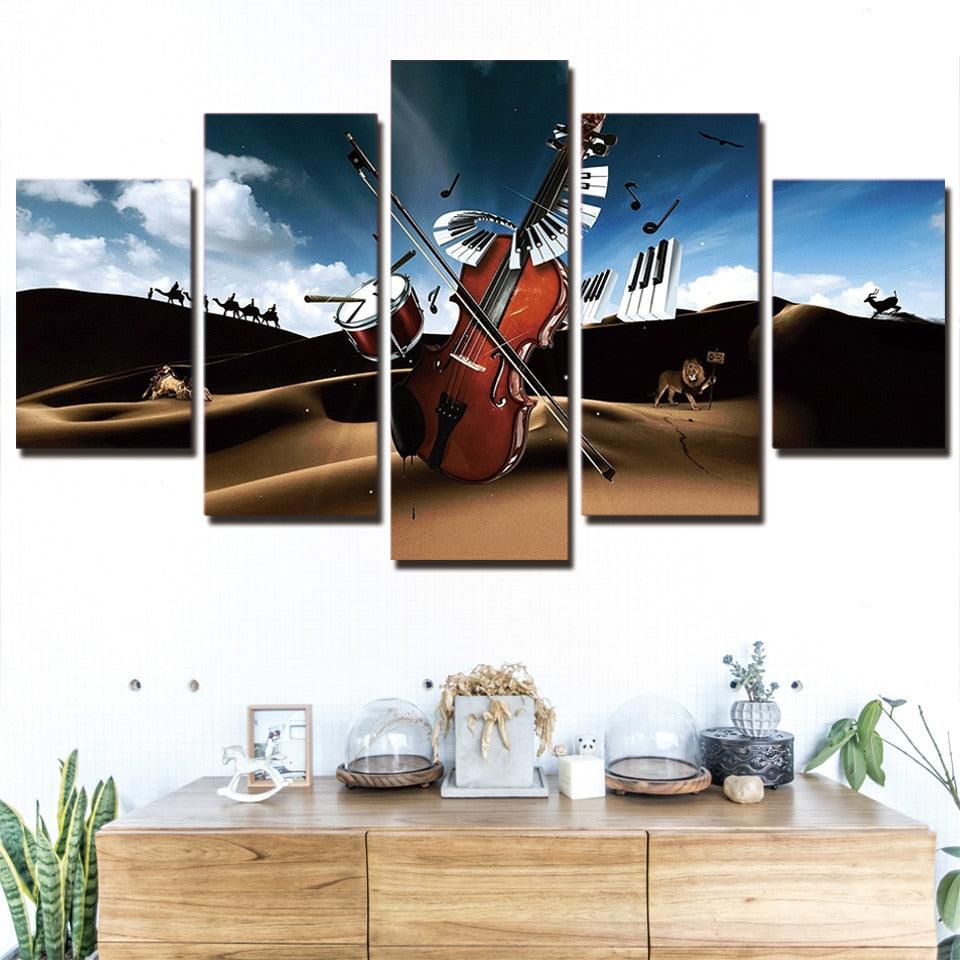 Musical Instruments 5 Piece HD Multi Panel Canvas Wall Artwork Frame - Original Frame