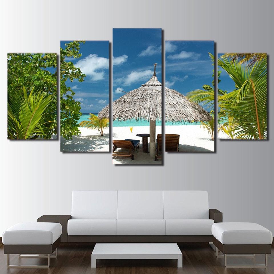 Tropical Island 5 Piece HD Multi Panel Canvas Wall Art Frame - Original Frame