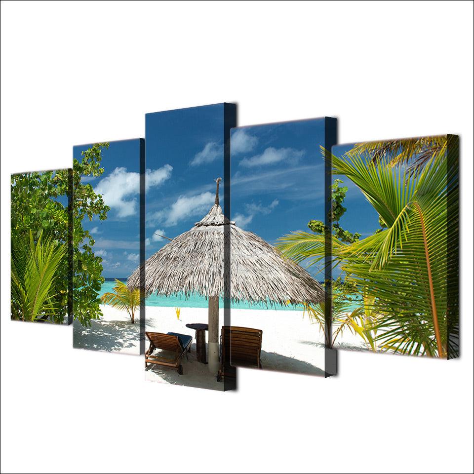 Tropical Island 5 Piece HD Multi Panel Canvas Wall Art Frame - Original Frame