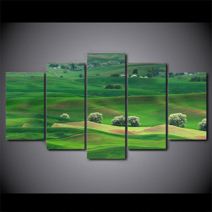 Green Valley 5 Piece HD Multi Panel Canvas Wall Art Frame