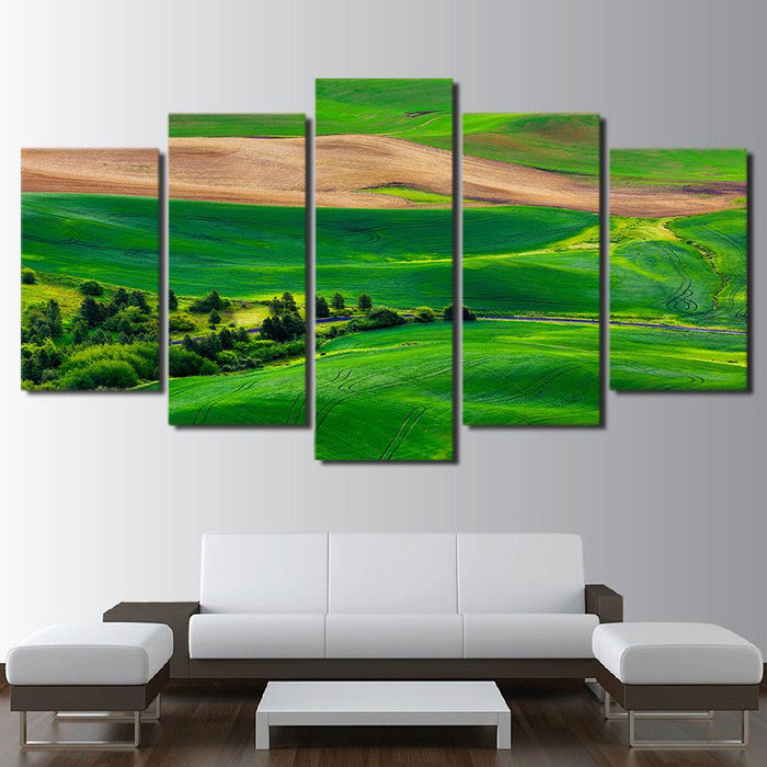 Green Grassland 5 Piece HD Multi Panel Canvas Wall Art Frame