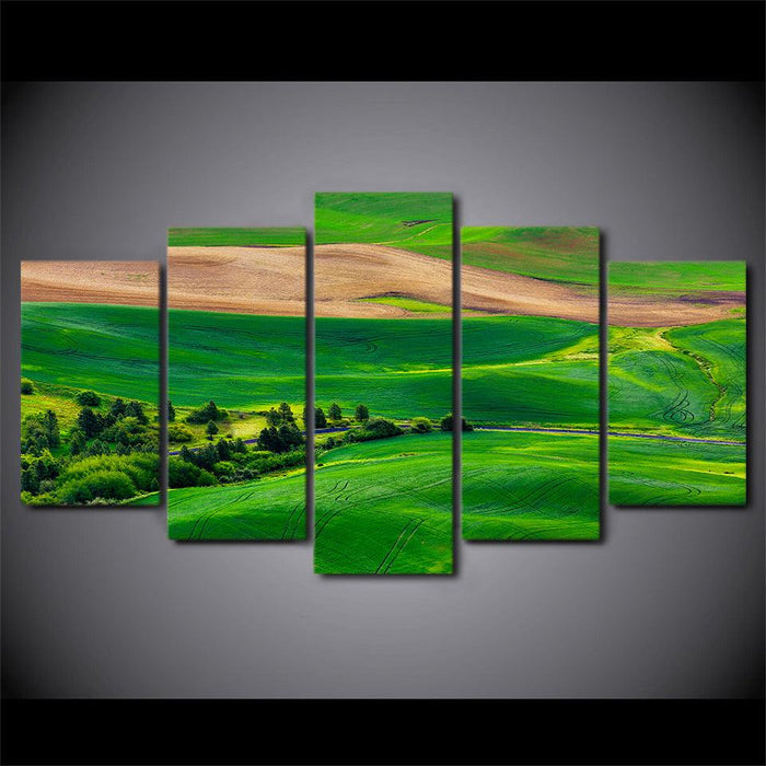 Green Grassland 5 Piece HD Multi Panel Canvas Wall Art Frame