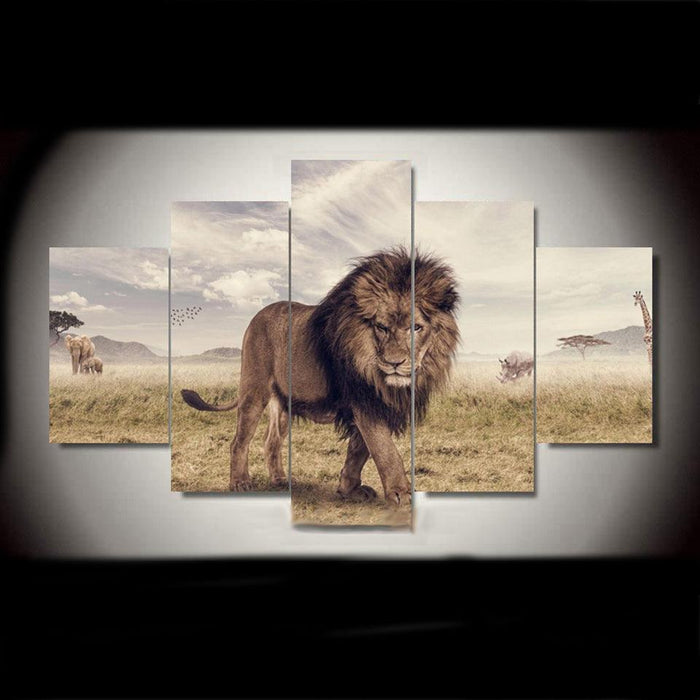 Majestic Lion 5 Piece HD Multi Panel Canvas Wall Art Frame
