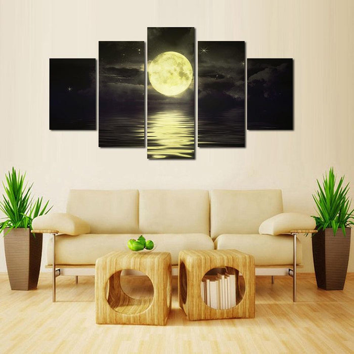 Moon on the Lake 5 Piece HD Multi Panel Canvas Wall Art Frame