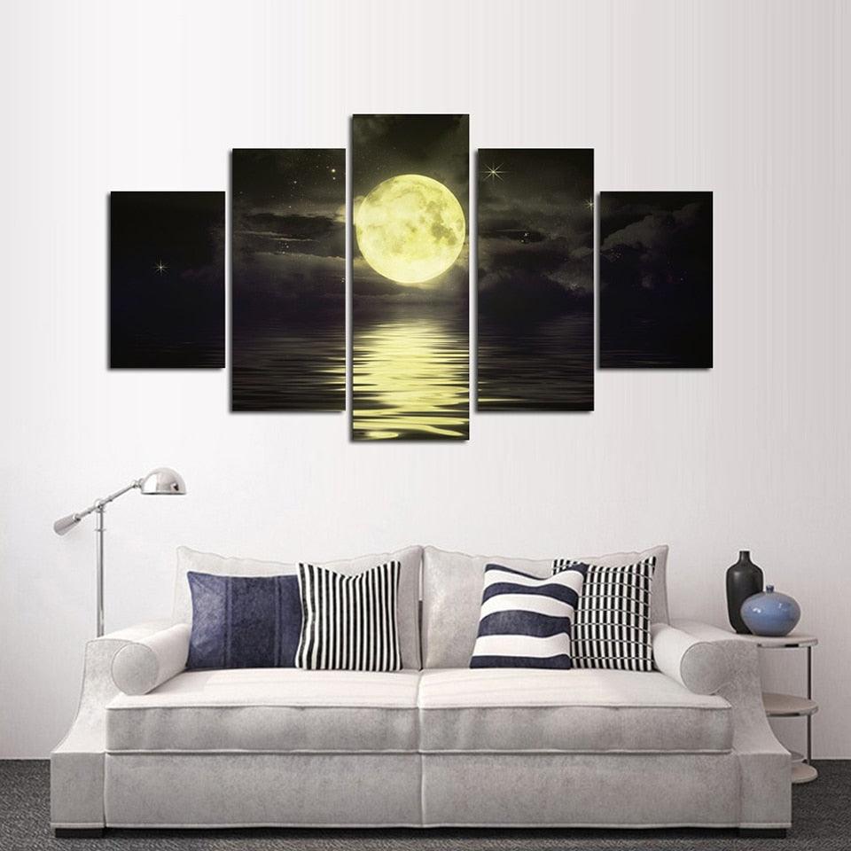 Moon On The Lake 5 Piece HD Multi Panel Canvas Wall Art Frame - Original Frame