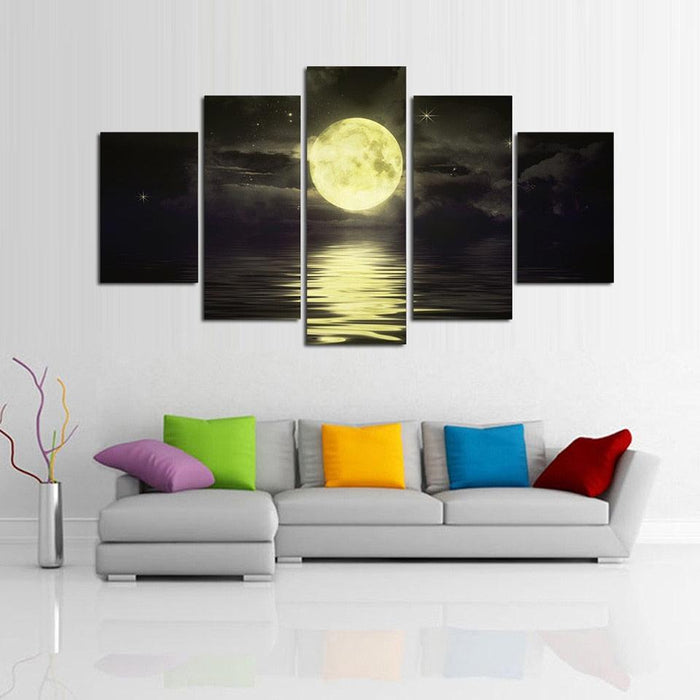 Moon On The Lake 5 Piece HD Multi Panel Canvas Wall Art Frame - Original Frame