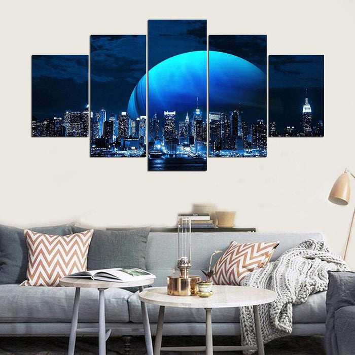 Moon And Skyline 5 Piece HD Multi Panel Canvas Wall Art Frame - Original Frame