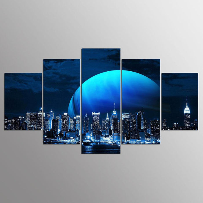 Moon And Skyline 5 Piece HD Multi Panel Canvas Wall Art Frame - Original Frame