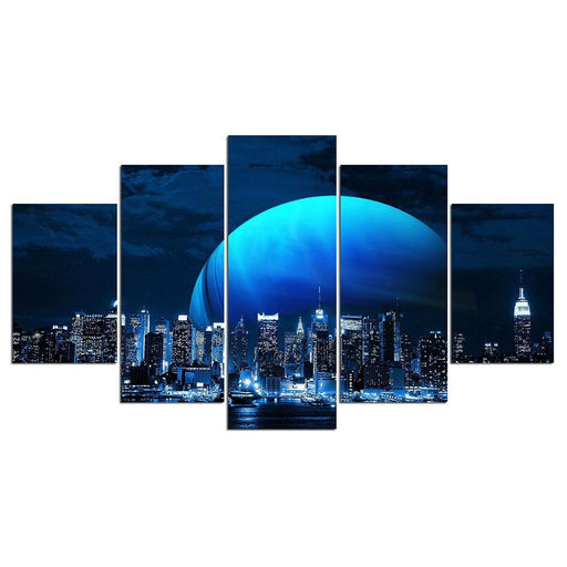 Moon And Skyline 5 Piece HD Multi Panel Canvas Wall Art Frame - Original Frame