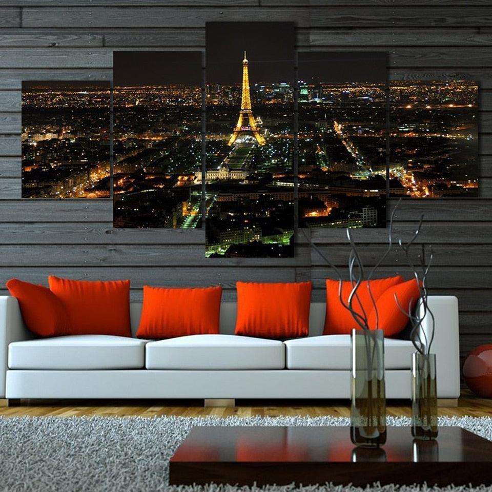 Eiffel Tower Night-view 5 Piece HD Multi Panel Canvas Wall Art Frame - Original Frame
