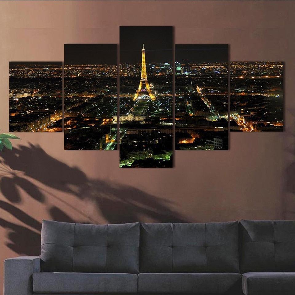 Eiffel Tower Night-view 5 Piece HD Multi Panel Canvas Wall Art Frame - Original Frame