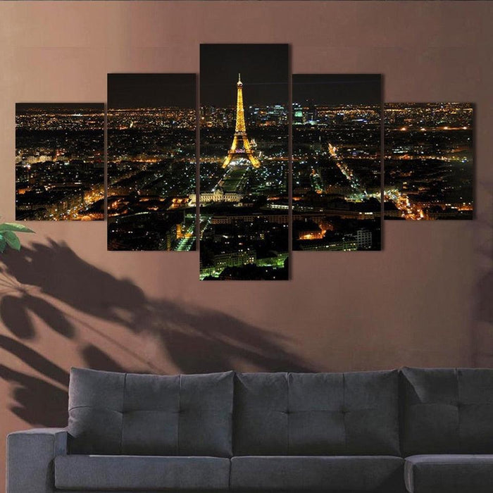 Eiffel Tower Night-view 5 Piece HD Multi Panel Canvas Wall Art Frame