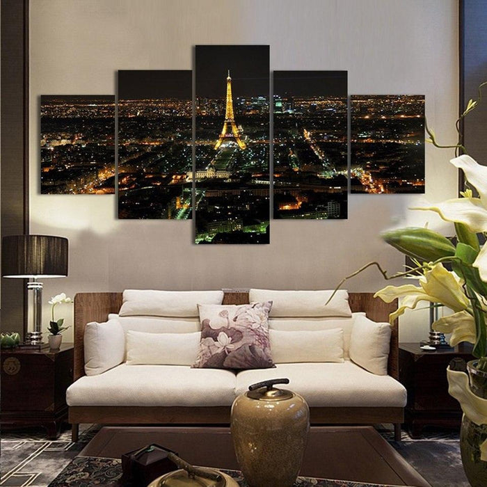 Eiffel Tower Night-view 5 Piece HD Multi Panel Canvas Wall Art Frame