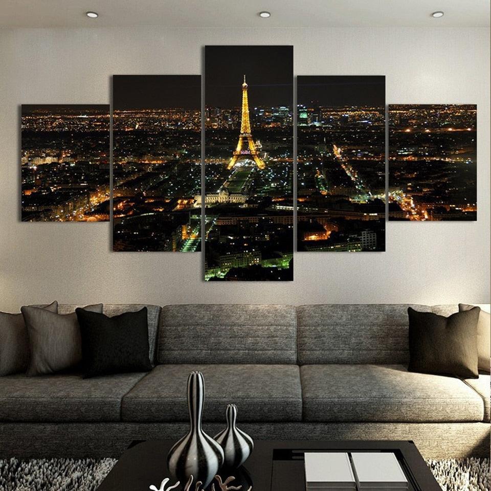 Eiffel Tower Night-view 5 Piece HD Multi Panel Canvas Wall Art Frame - Original Frame