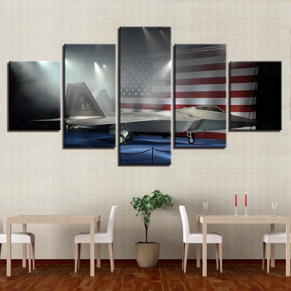American Fighter Jet 5 Piece HD Multi Panel Canvas Wall Art Frame - Original Frame