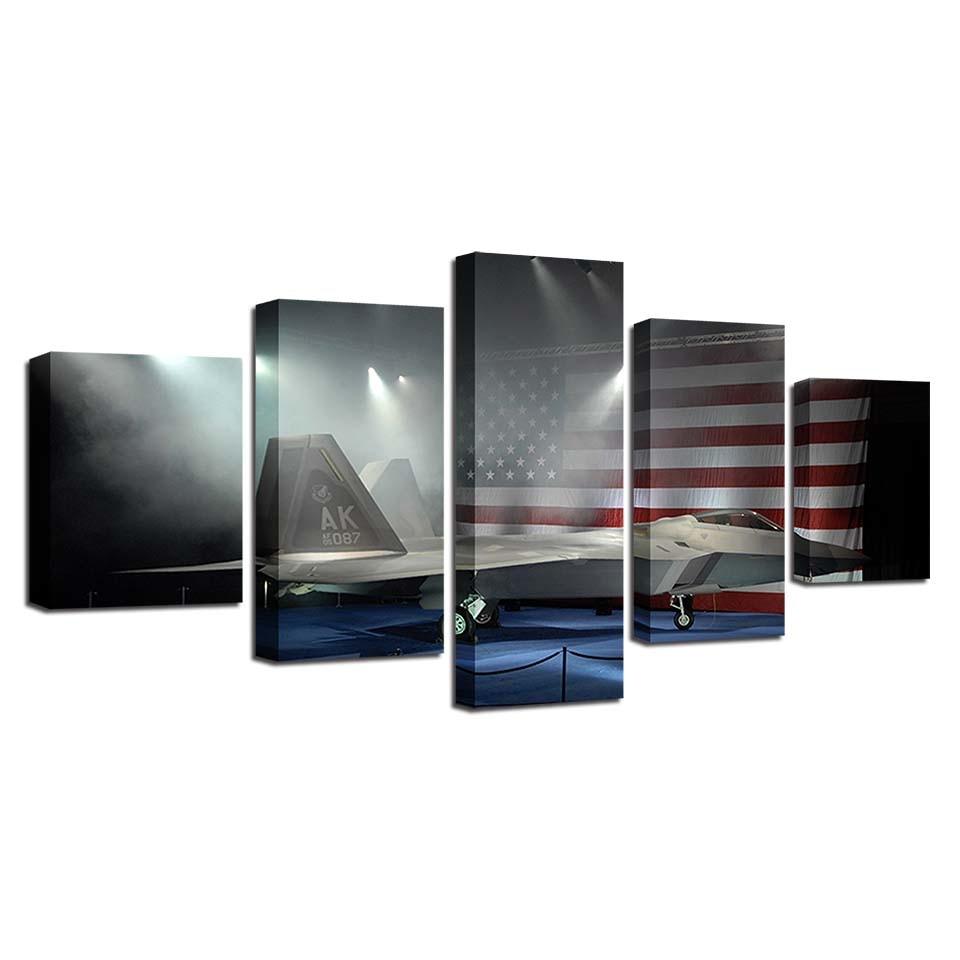 American Fighter Jet 5 Piece HD Multi Panel Canvas Wall Art Frame - Original Frame