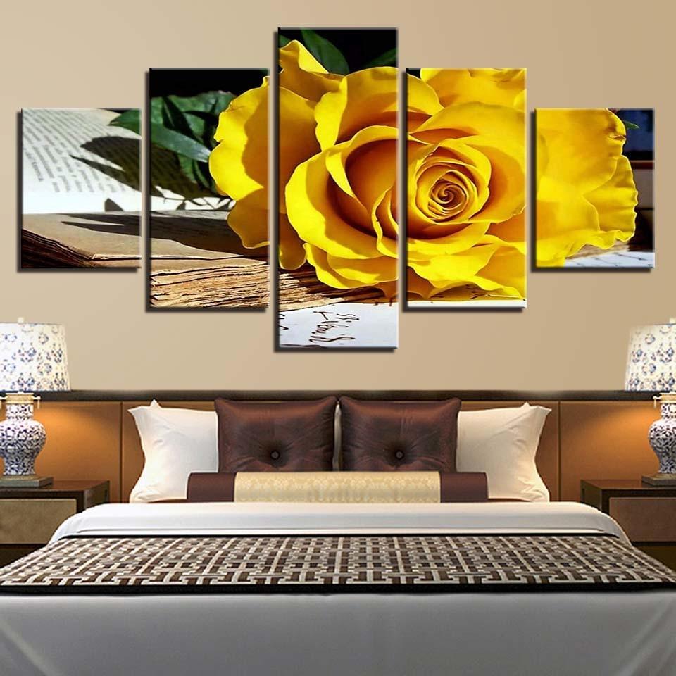 Fallen Yellow Rose 5 Piece HD Multi Panel Canvas Wall Art Frame - Original Frame