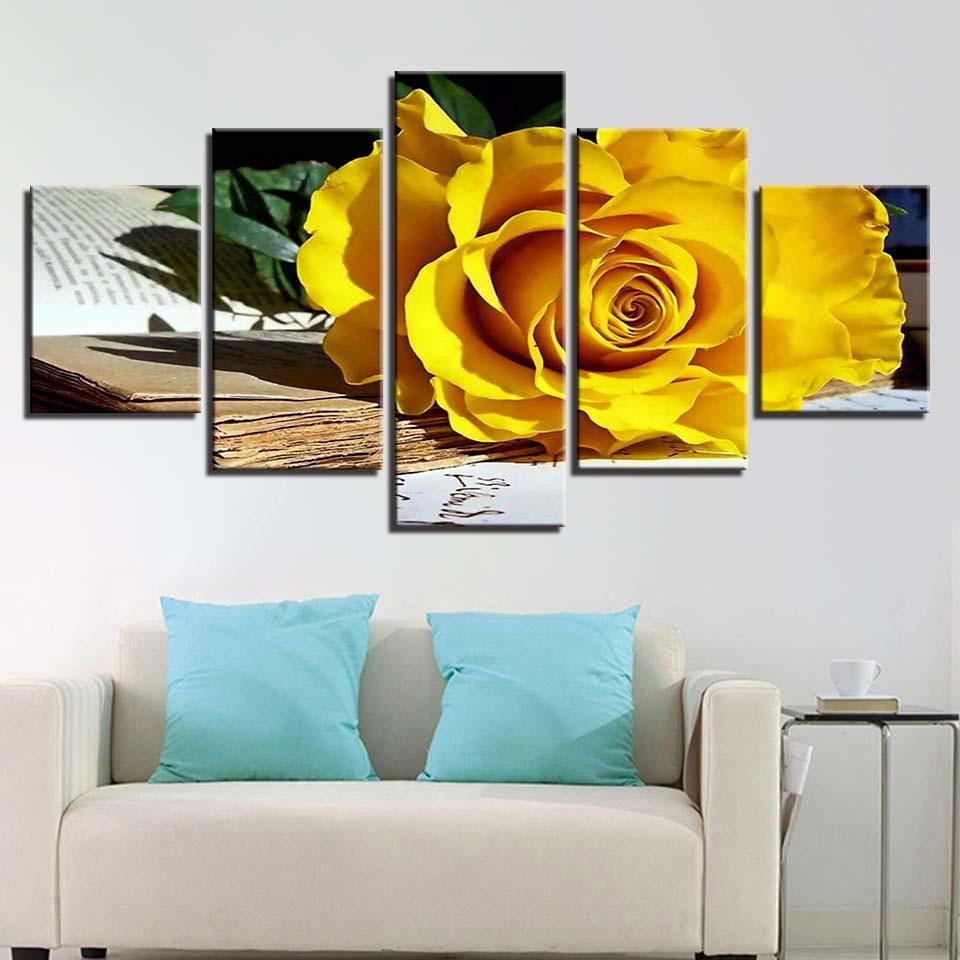 Fallen Yellow Rose 5 Piece HD Multi Panel Canvas Wall Art Frame - Original Frame