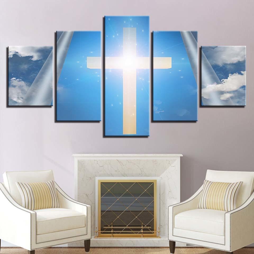 Holy Cross 5 Piece HD Multi Panel Canvas Wall Art Frame - Original Frame