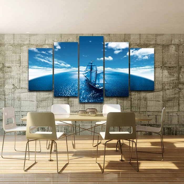 Sailboat Blue Seascape Abstract 5 Piece HD Multi Panel Canvas Wall Art Frame - Original Frame