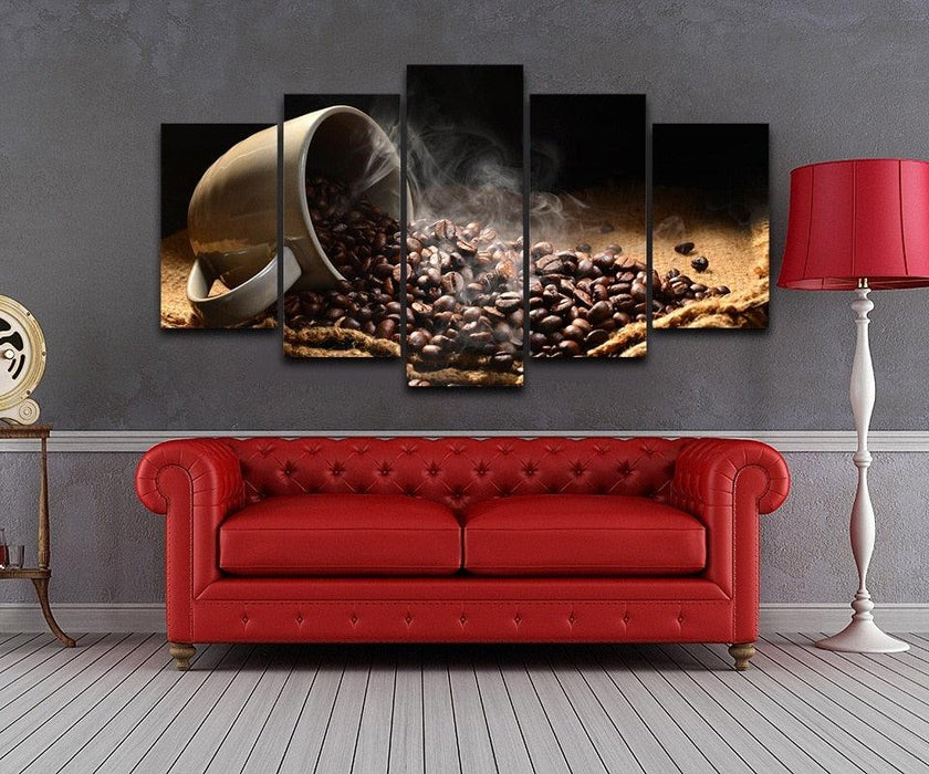 Fragrant Coffee Beans 5 Piece HD Multi Panel Canvas Wall Art Frame - Original Frame