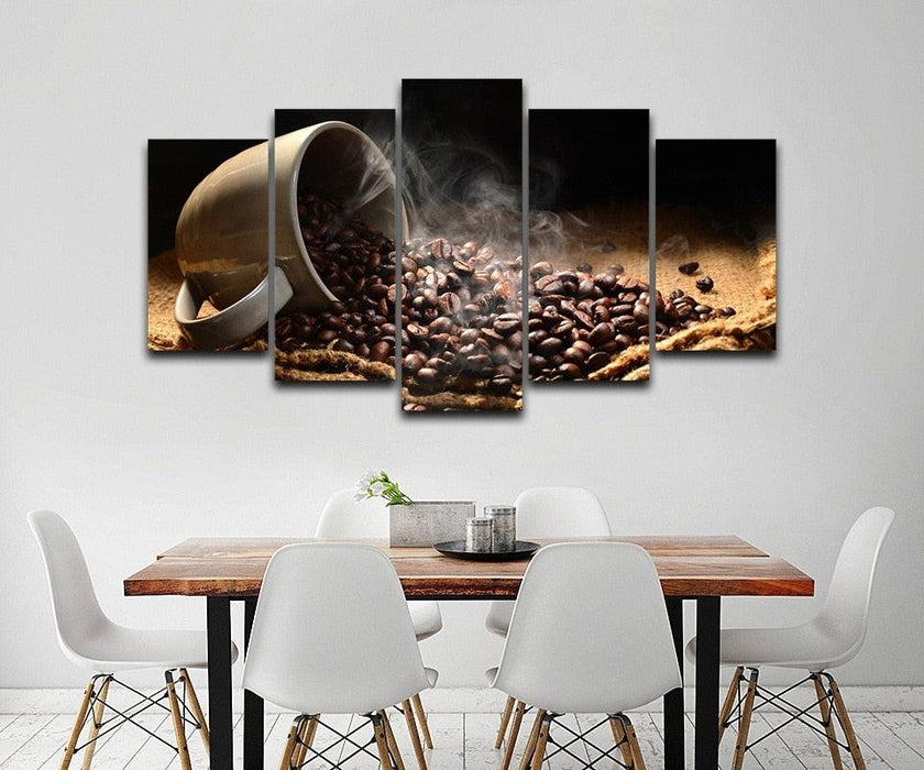 Fragrant Coffee Beans 5 Piece HD Multi Panel Canvas Wall Art Frame - Original Frame