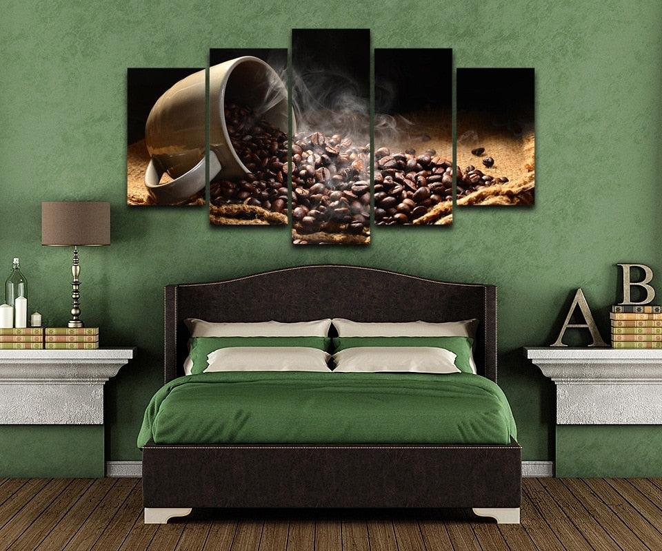 Fragrant Coffee Beans 5 Piece HD Multi Panel Canvas Wall Art Frame - Original Frame