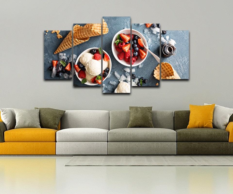 Fruits And Dessert 5 Piece HD Multi Panel Canvas Wall Art Frame - Original Frame