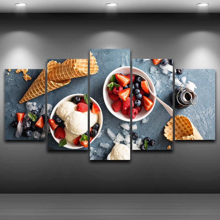 Fruits & Dessert 5 Piece HD Multi Panel Canvas Wall Art Frame