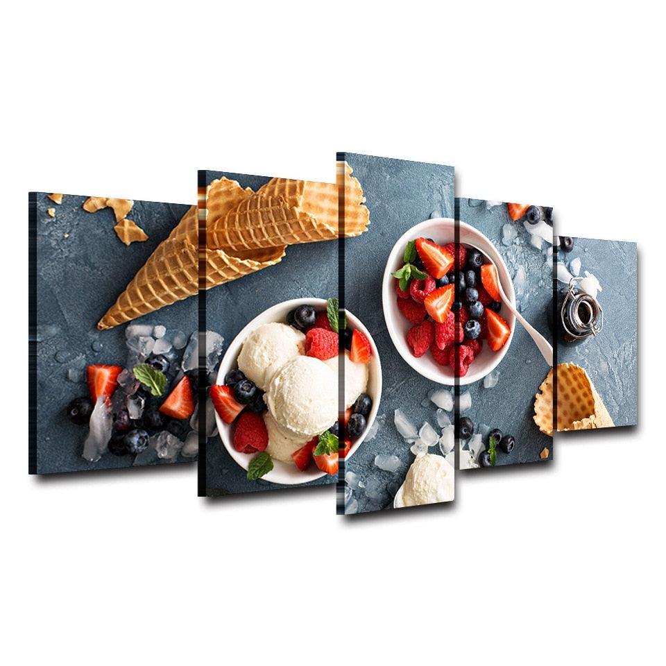 Fruits And Dessert 5 Piece HD Multi Panel Canvas Wall Art Frame - Original Frame