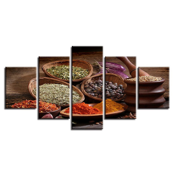 Grains Spices Seasoning 5 Piece HD Multi Panel Canvas Wall Art Frame - Original Frame