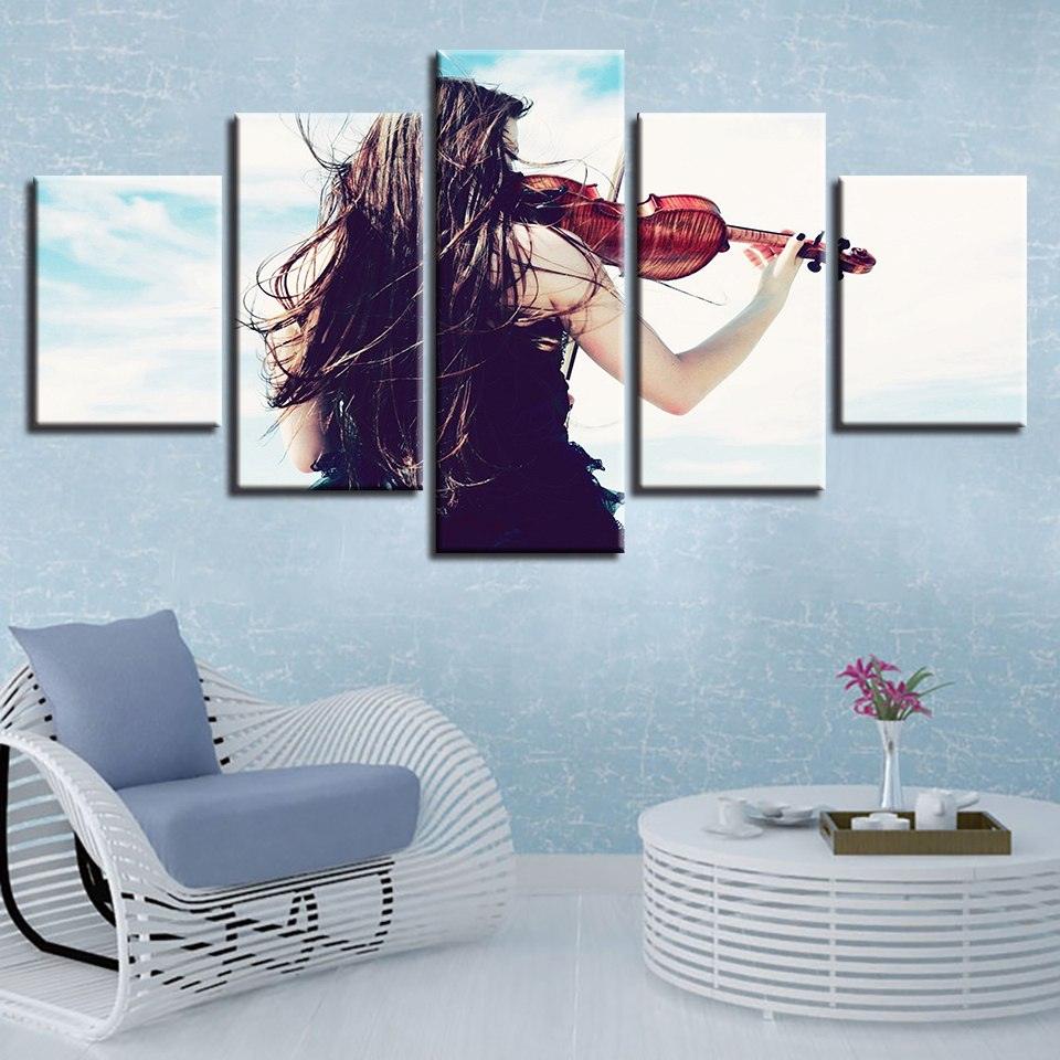 Girl & The Violin 5 Piece HD Multi Panel Canvas Wall Art Frame - Original Frame