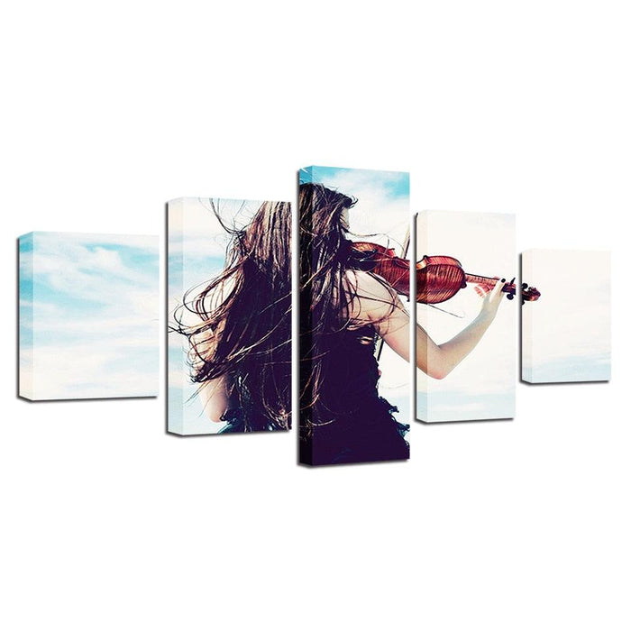 Girl & The Violin 5 Piece HD Multi Panel Canvas Wall Art Frame - Original Frame