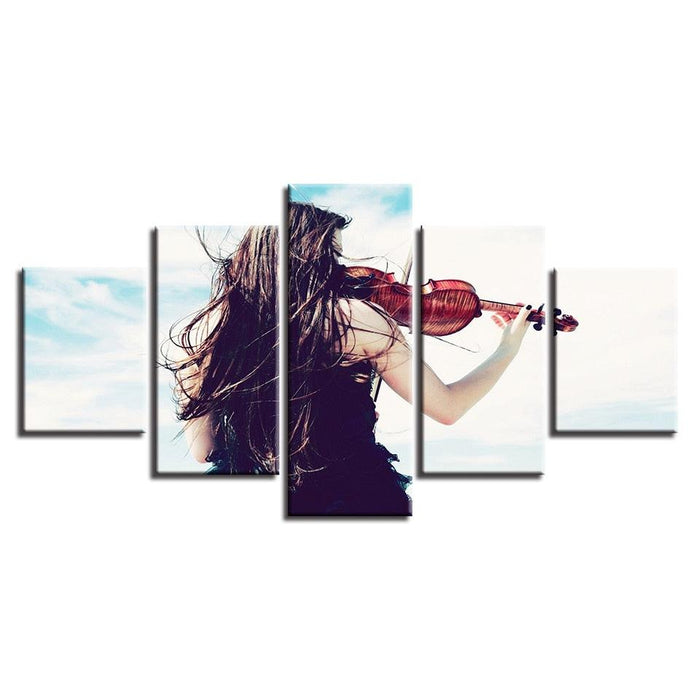 Girl & The Violin 5 Piece HD Multi Panel Canvas Wall Art Frame - Original Frame