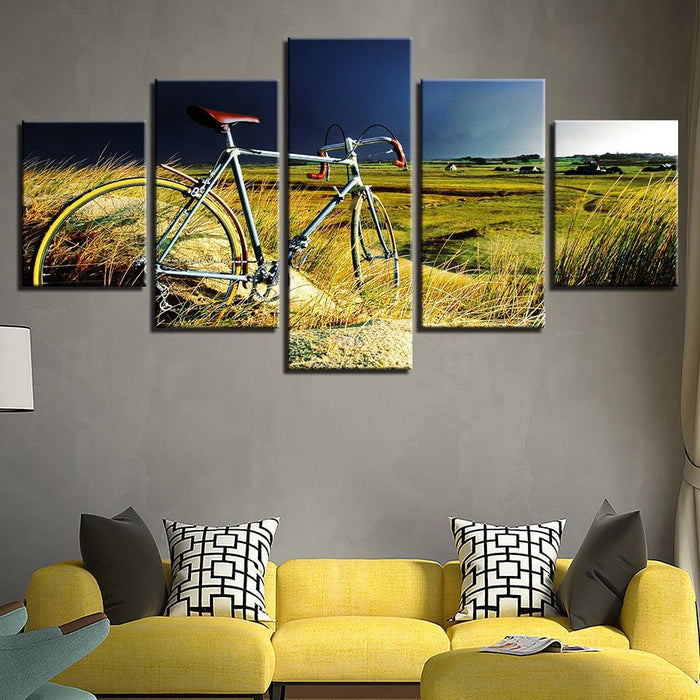 Vintage Bicycle 5 Piece HD Multi Panel Canvas Wall Art Frame