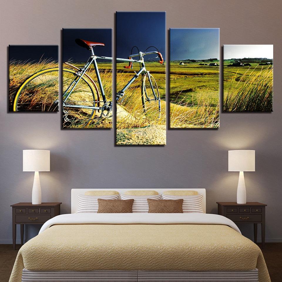 Vintage Bicycle 5 Piece HD Multi Panel Canvas Wall Art Frame - Original Frame
