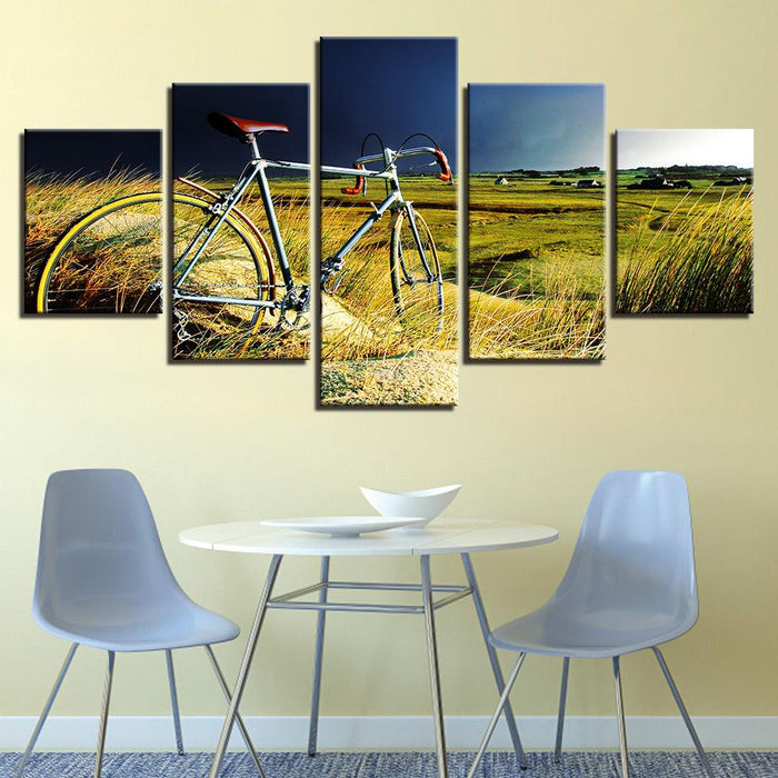 Vintage Bicycle 5 Piece HD Multi Panel Canvas Wall Art Frame