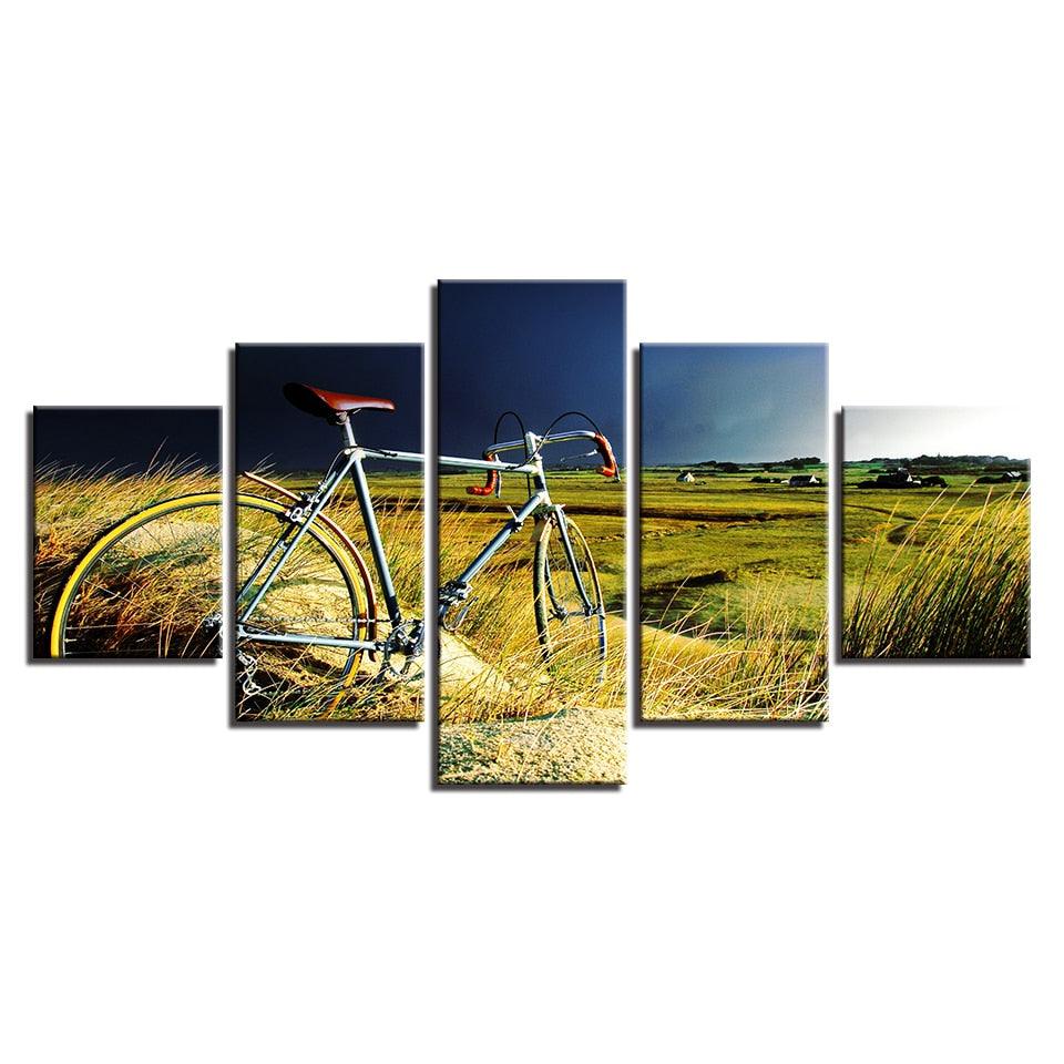Vintage Bicycle 5 Piece HD Multi Panel Canvas Wall Art Frame - Original Frame