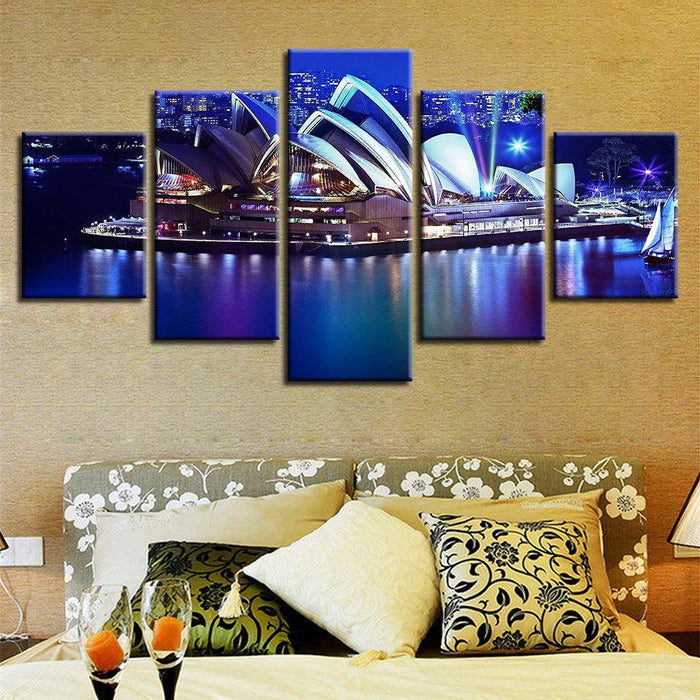 Sydney Opera House Nightscape 5 Piece HD Multi Panel Canvas Wall Art Frame - Original Frame