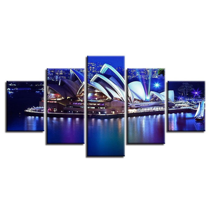 Sydney Opera House Nightscape 5 Piece HD Multi Panel Canvas Wall Art Frame - Original Frame