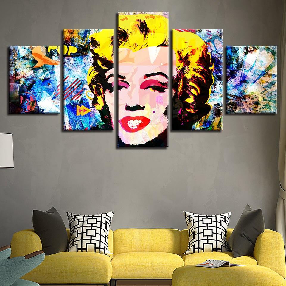 Marilyn Monroe Abstract 5 Piece HD Multi Panel Canvas Wall Art Frame - Original Frame