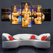 Combined Lord Ganesha 5 Piece HD Multi Panel Canvas Wall Art Frame - Original Frame