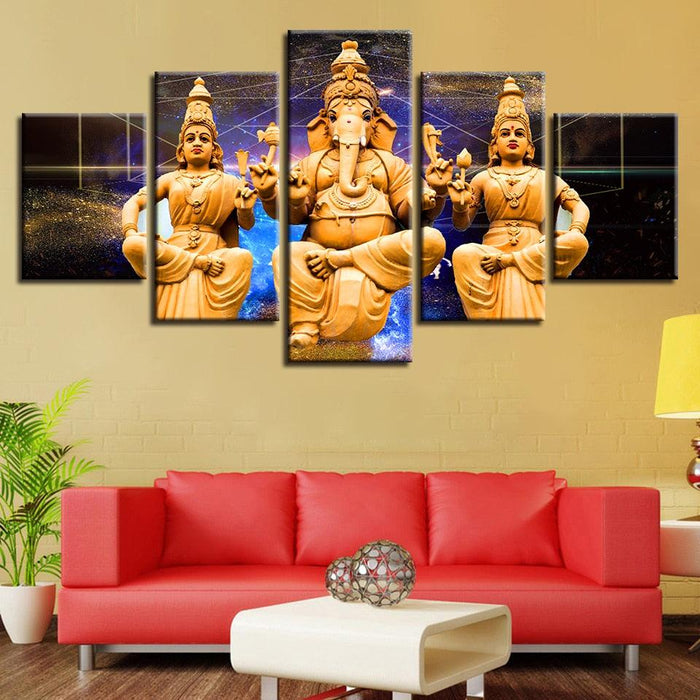 Lord Ganesha 5 Piece HD Multi Panel Canvas Wall Art Frame