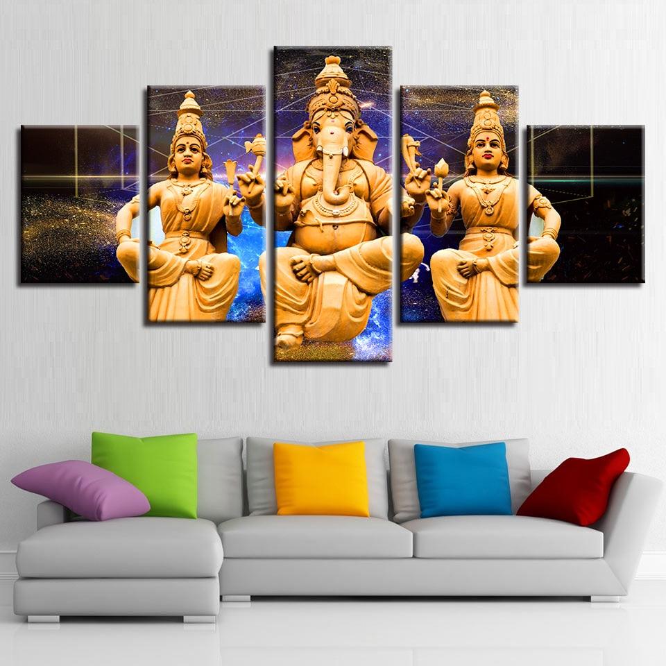 Combined Lord Ganesha 5 Piece HD Multi Panel Canvas Wall Art Frame - Original Frame