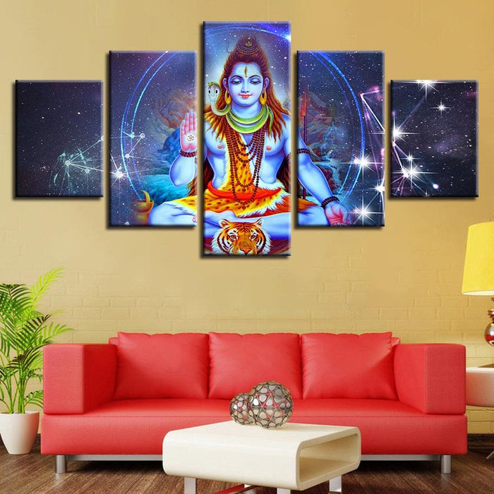 Classical Lord Shiva 5 Piece HD Multi Panel Canvas Wall Art Frame - Original Frame