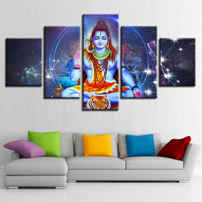 Classical Lord Shiva 5 Piece HD Multi Panel Canvas Wall Art Frame - Original Frame