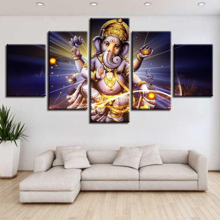 Lord Ganesha 5 Piece HD Classical Multi Panel Canvas Wall Art Frame - Original Frame