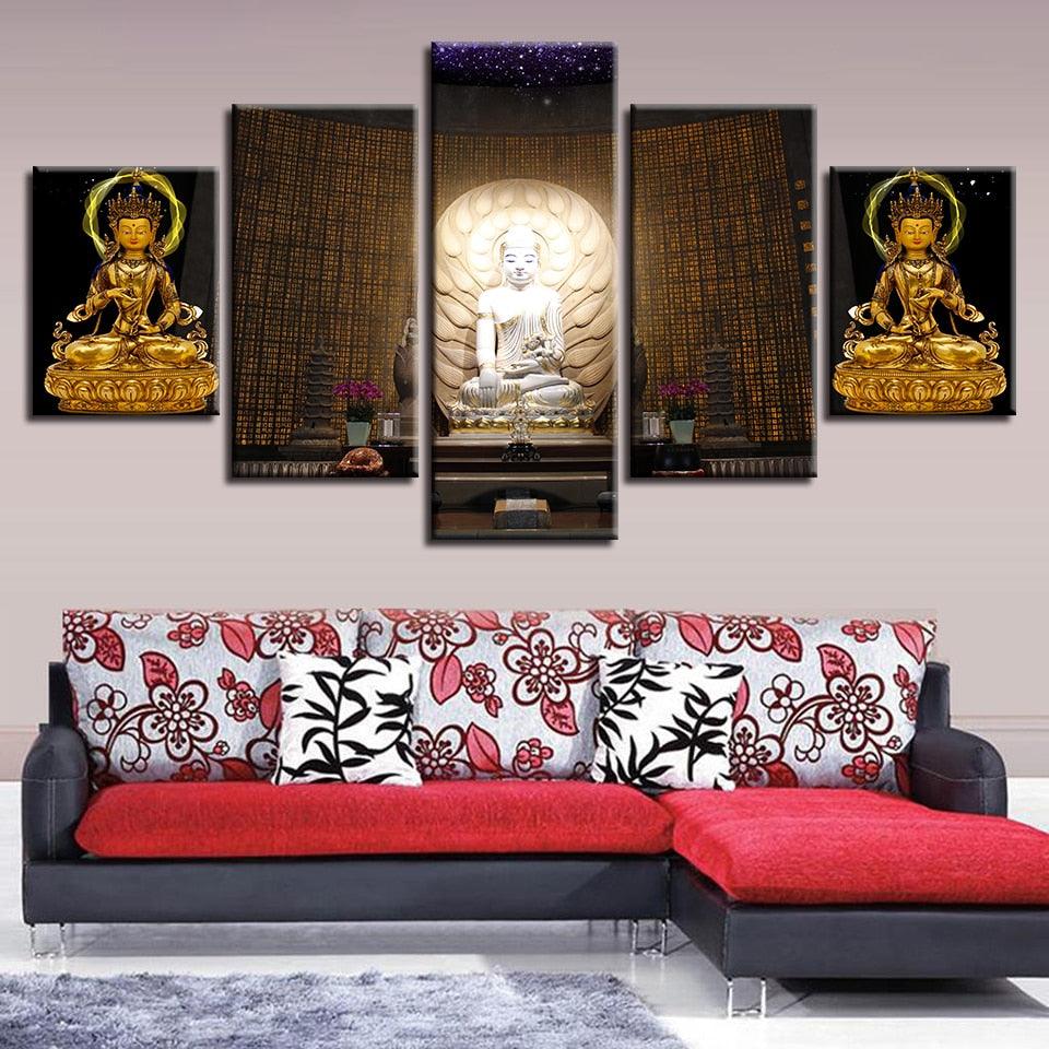 Buddha Statue Trio Piece HD Multi Panel Canvas Wall Art Frame - Original Frame